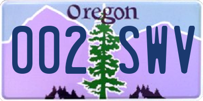 OR license plate 002SWV