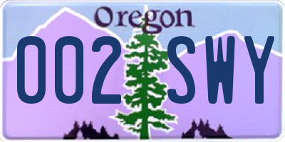 OR license plate 002SWY
