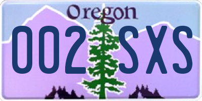 OR license plate 002SXS