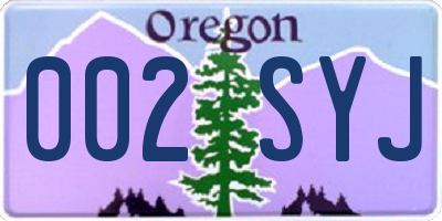 OR license plate 002SYJ