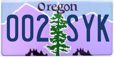OR license plate 002SYK