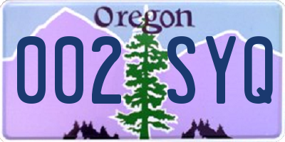 OR license plate 002SYQ
