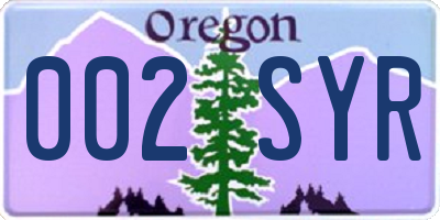 OR license plate 002SYR