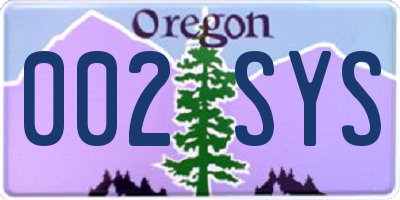 OR license plate 002SYS