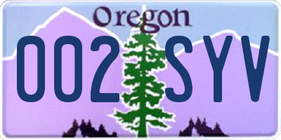 OR license plate 002SYV