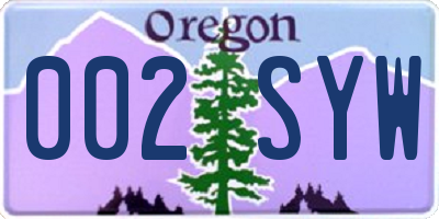 OR license plate 002SYW