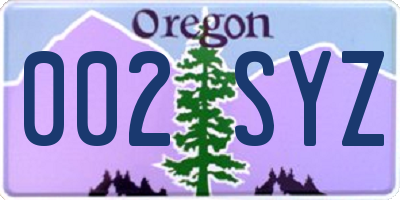 OR license plate 002SYZ