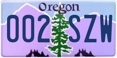 OR license plate 002SZW