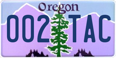 OR license plate 002TAC