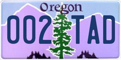 OR license plate 002TAD