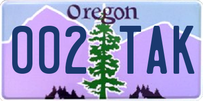 OR license plate 002TAK