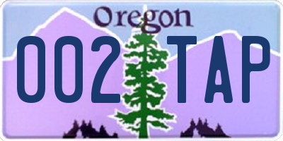 OR license plate 002TAP