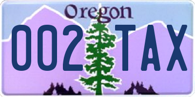 OR license plate 002TAX