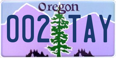 OR license plate 002TAY