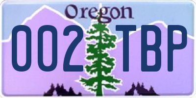 OR license plate 002TBP