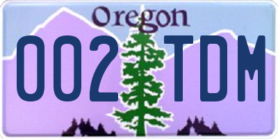 OR license plate 002TDM