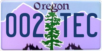 OR license plate 002TEC