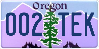 OR license plate 002TEK