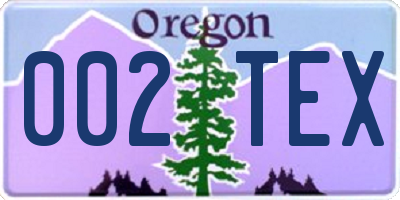 OR license plate 002TEX