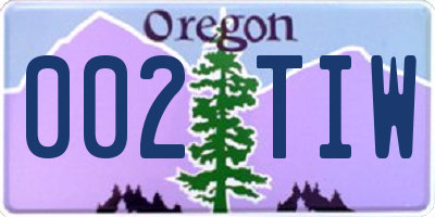 OR license plate 002TIW