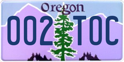 OR license plate 002TOC