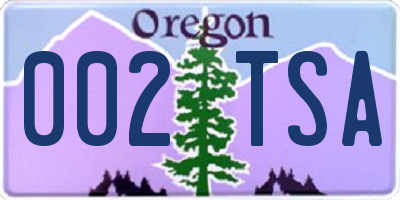 OR license plate 002TSA