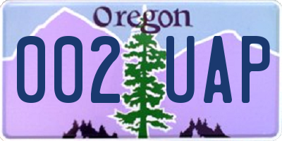 OR license plate 002UAP