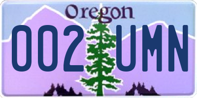 OR license plate 002UMN