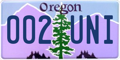 OR license plate 002UNI