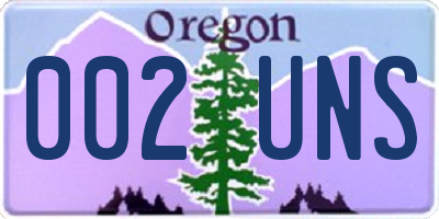 OR license plate 002UNS