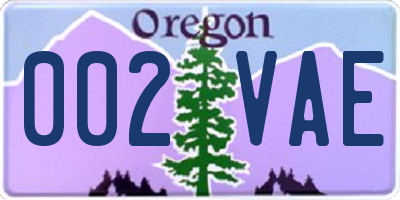 OR license plate 002VAE