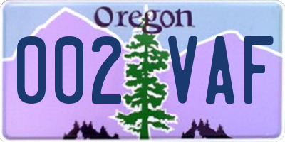 OR license plate 002VAF