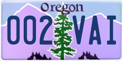 OR license plate 002VAI