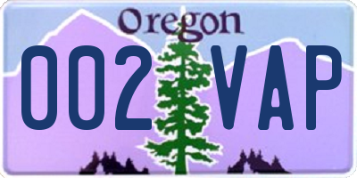 OR license plate 002VAP