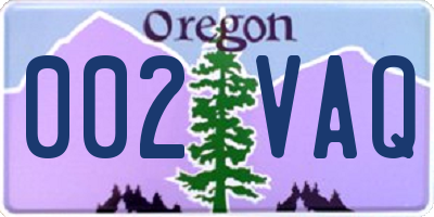 OR license plate 002VAQ