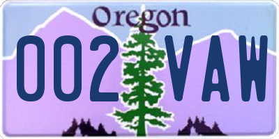 OR license plate 002VAW