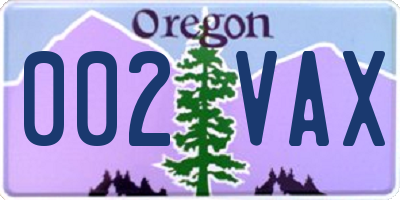 OR license plate 002VAX
