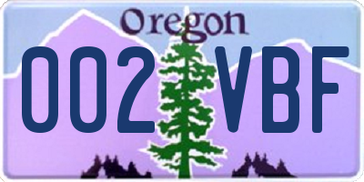 OR license plate 002VBF
