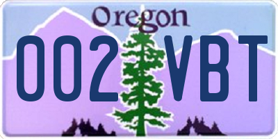 OR license plate 002VBT