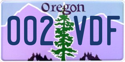 OR license plate 002VDF