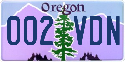 OR license plate 002VDN