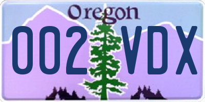 OR license plate 002VDX