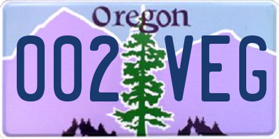 OR license plate 002VEG