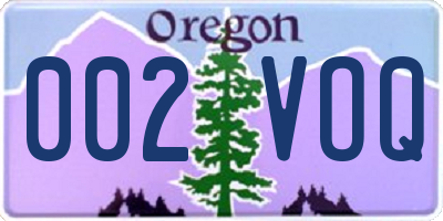 OR license plate 002VOQ