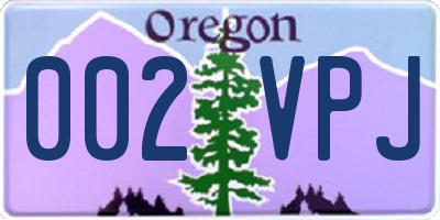 OR license plate 002VPJ