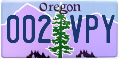 OR license plate 002VPY