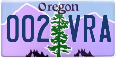 OR license plate 002VRA