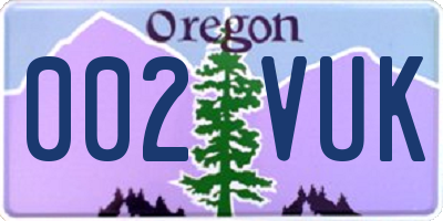 OR license plate 002VUK