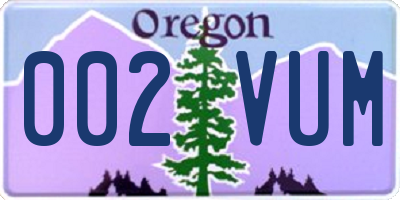 OR license plate 002VUM
