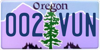 OR license plate 002VUN